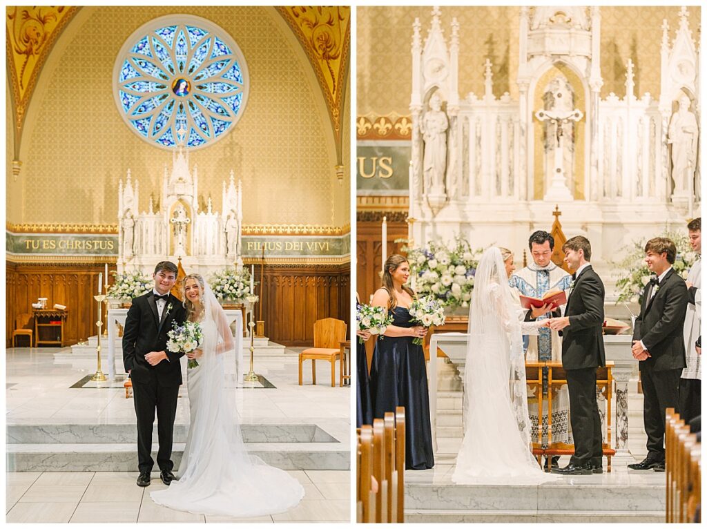 Anna and John Parker during their wedding ceremony at the Cathedral of St. Peter the Apostle in Jackson, Mississippi.