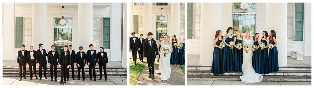 Anna and John Parker with their wedding party outside The Raymond Venue in Raymond, Mississippi.