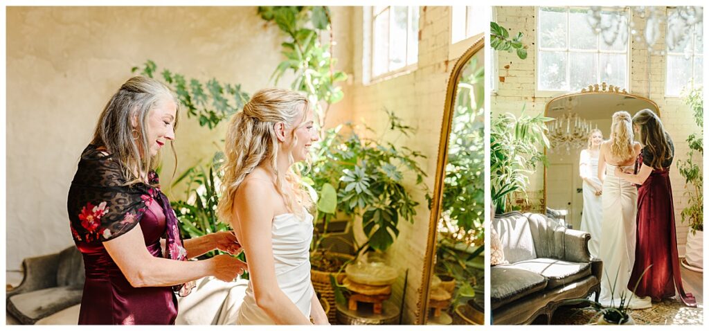 Anna gets ready with her mother at The Raymond Venue before her wedding in Raymond, Mississippi.
