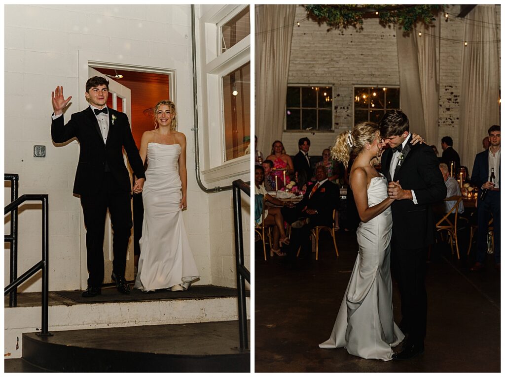 Anna and John Parker make their grand entrance and share their first dance at The Raymond Venue in Raymond, Mississippi.